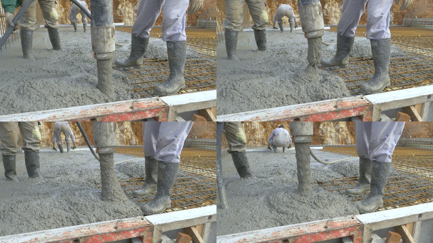 混泥土浇灌泥浆混凝土施工现场视频素材