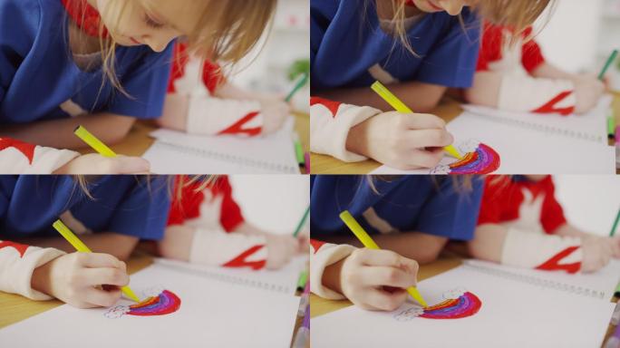 画彩虹的小女孩美术课孩童儿童希望