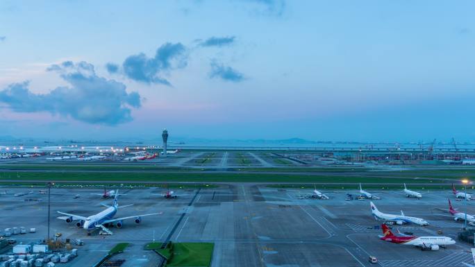 深圳宝安国际机场早晨延时摄影空镜视频素材