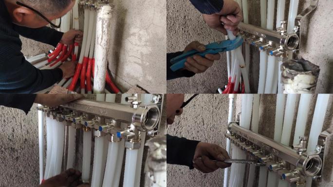 安装地暖 分水器 地暖 管道施工