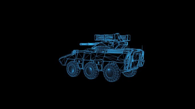 蓝色全息科技线框军用坦克动画带通道