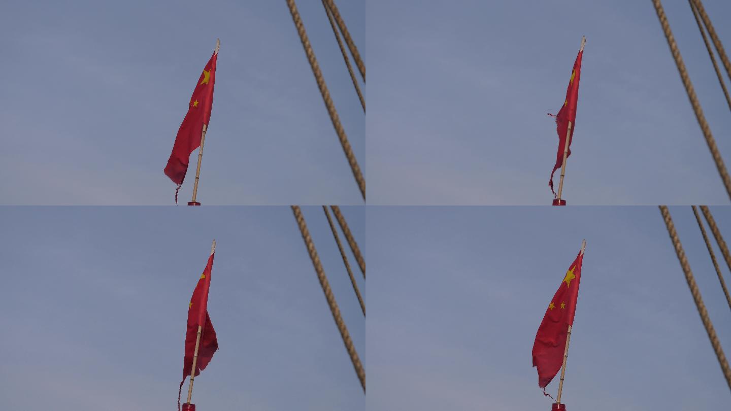 渔船国旗飘扬空镜4k素材