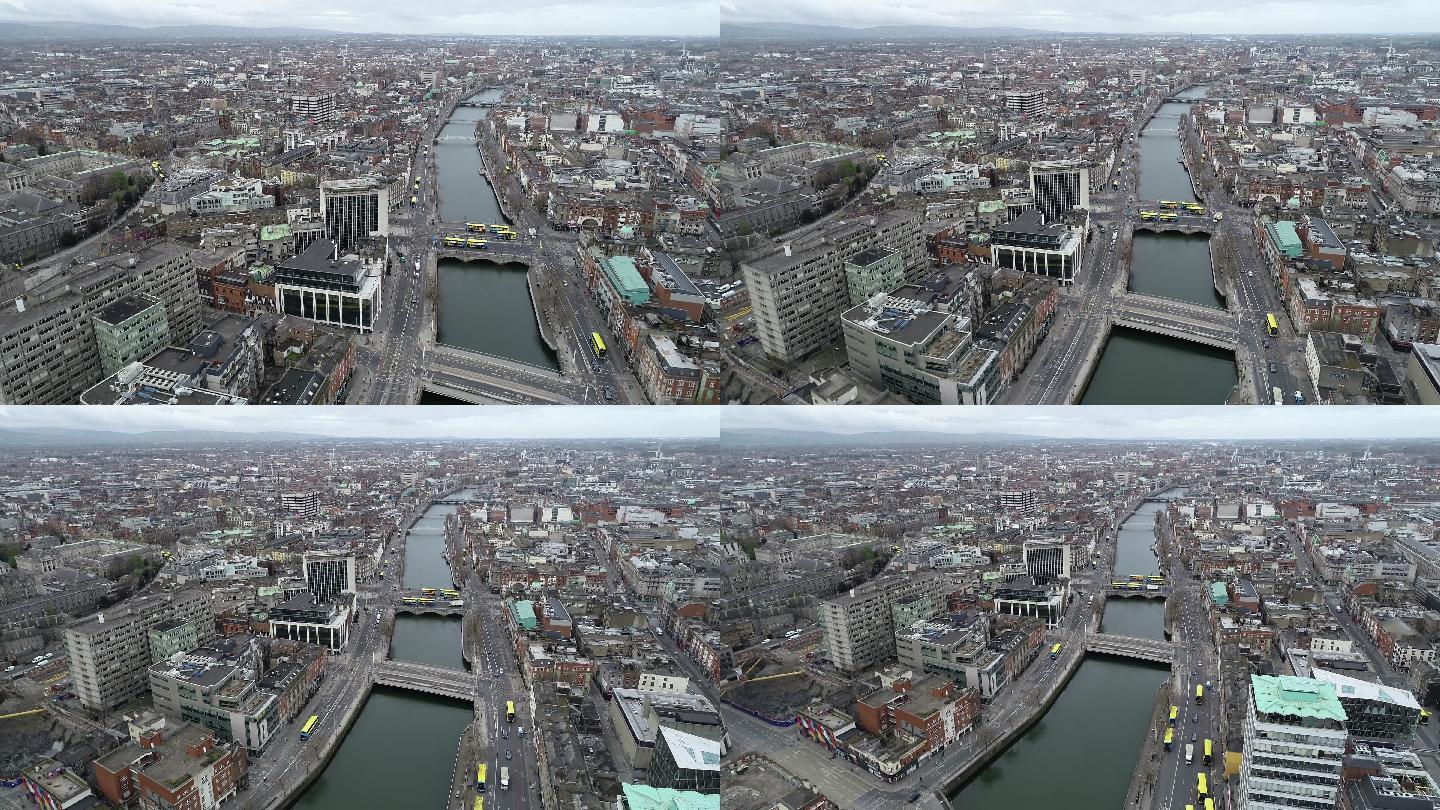 鸟瞰都柏林城市建筑快速发展航拍延时国外地