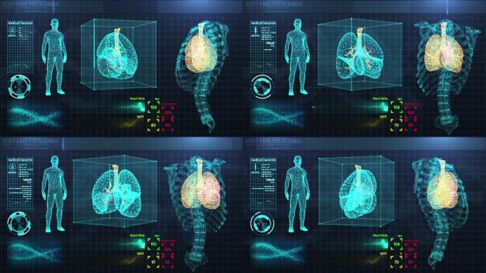 肺部分析背景的用户界面HUD动画
