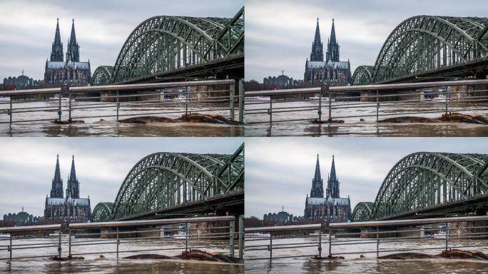 科隆的莱茵大道被洪水淹没
