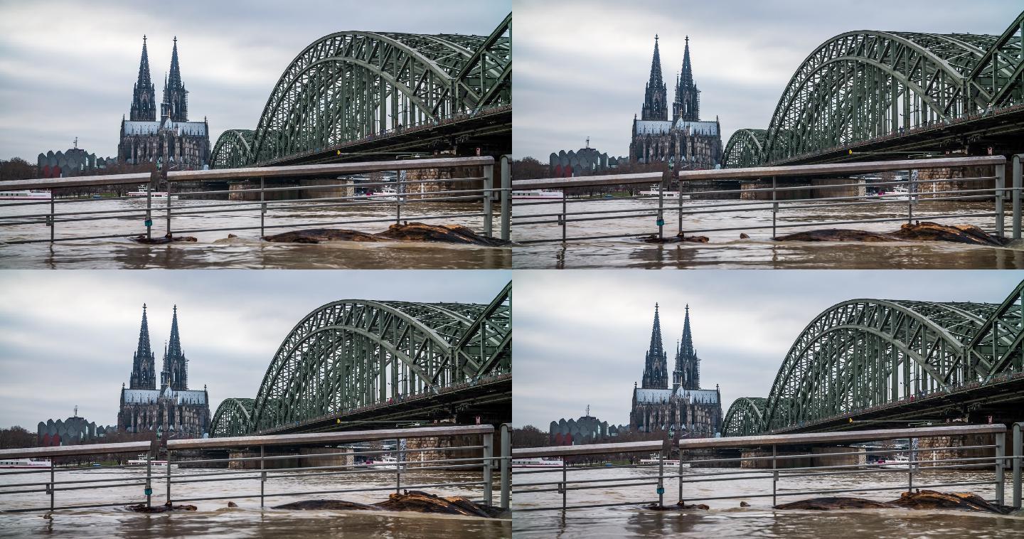 科隆的莱茵大道被洪水淹没
