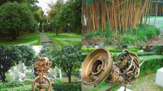 橘子洲公园竹林及现代雕塑