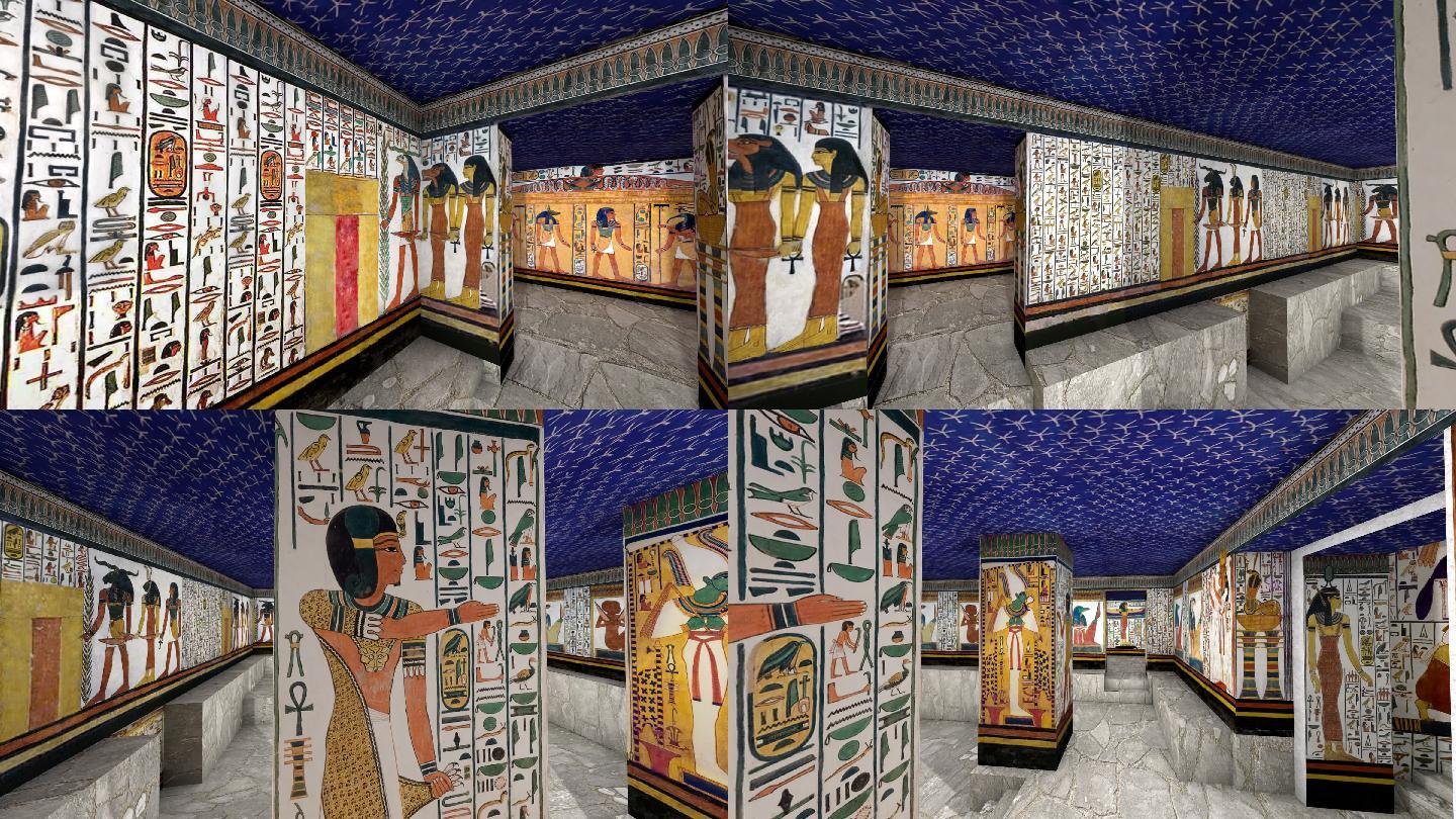 古埃及古墓壁画的3d渲染动画。