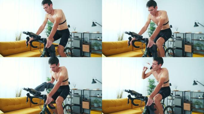 自行车锻炼锻炼身体有氧运动流汗