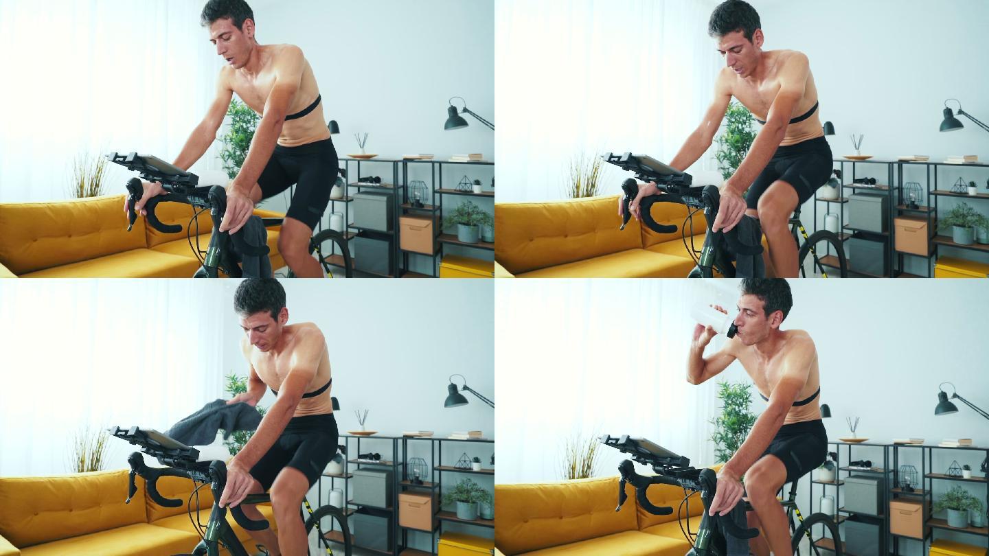 自行车锻炼锻炼身体有氧运动流汗