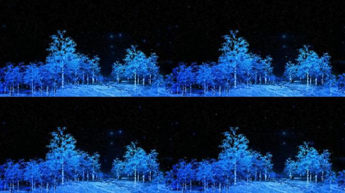 夜晚 雪原 树林 闪烁 雪 唯美 蓝色