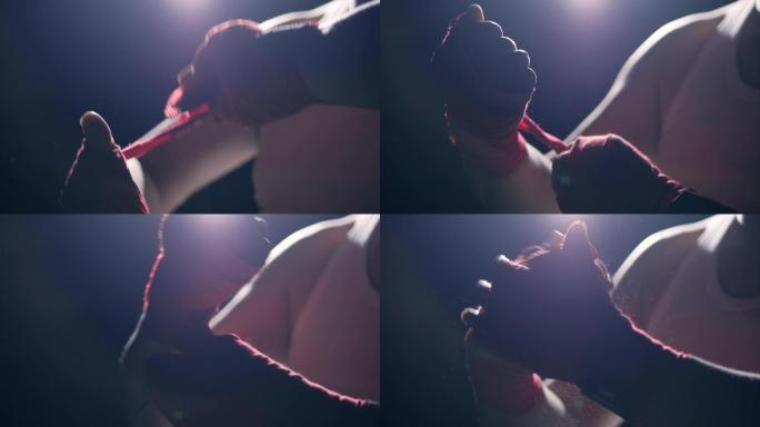 拳击运动员在缠绷带，运动健身视频素材