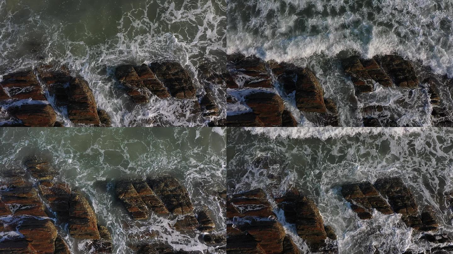 【2K60帧】唯美航拍海浪拍打礁石