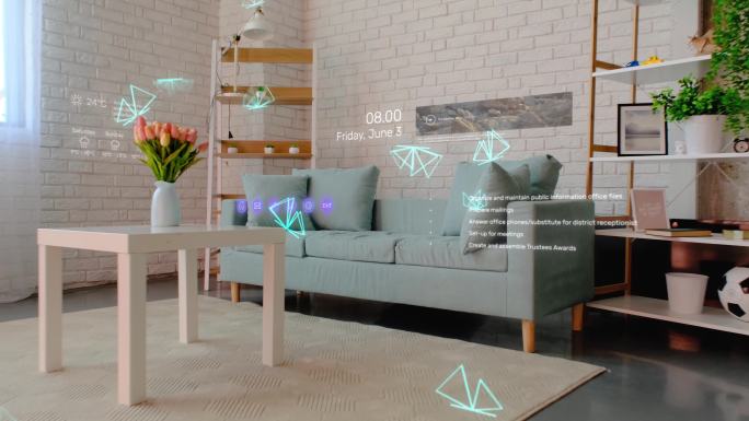 智能家居概念-具有虚拟互动元素的现代房间