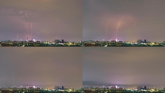 城市夜景打闪下雨前晚上