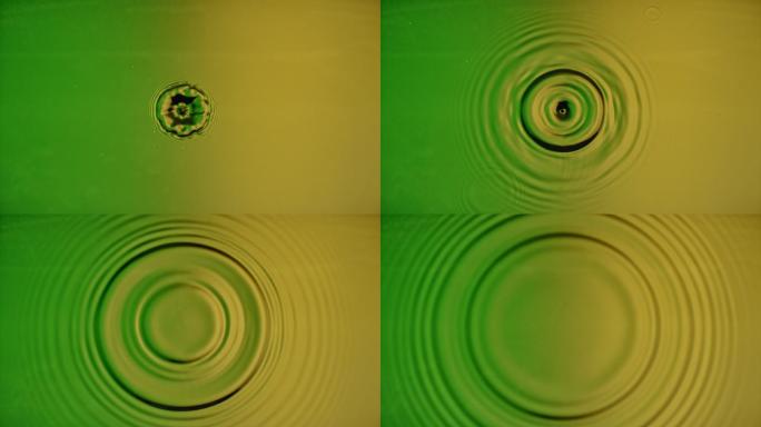 水滴撞击绿色和黄色表面时会产生飞溅
