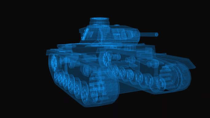军用坦克3d线框全息投影虚拟现实增强现实