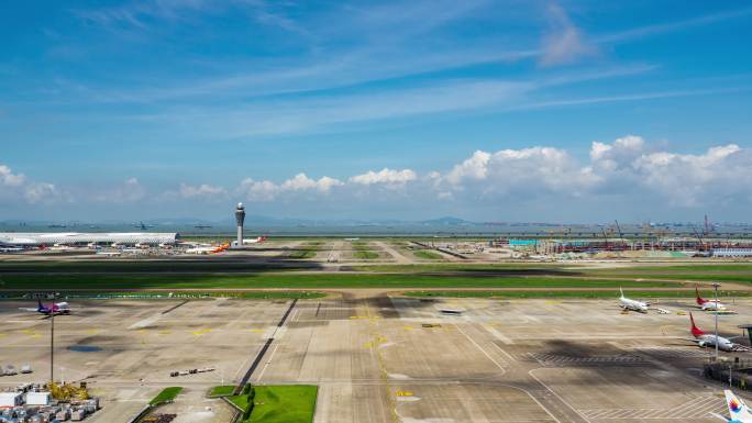 深圳宝安国际机场白天延时摄影空镜视频素材