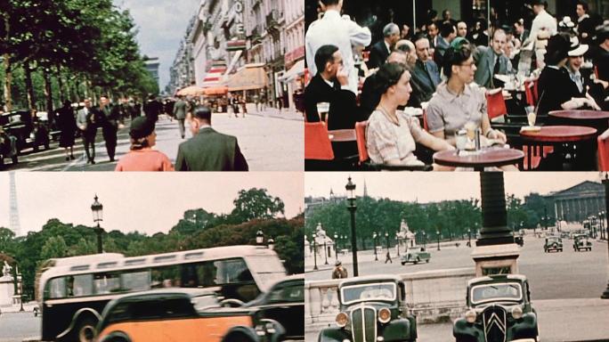 40年代法国巴黎香榭丽大道街景行人