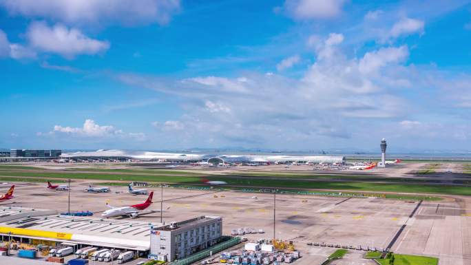 深圳宝安国际机场白天延时摄影空镜视频素材