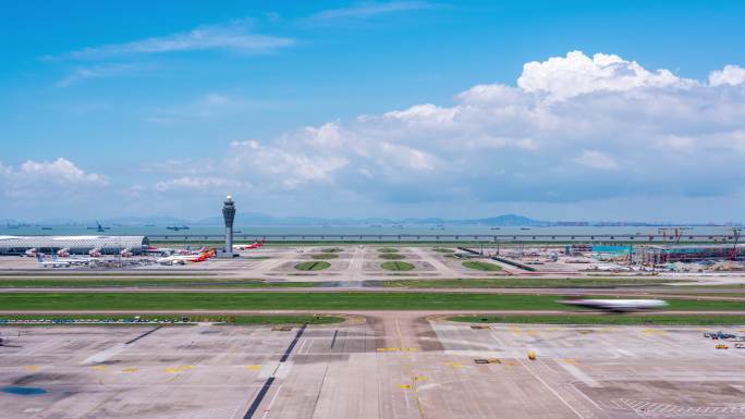 深圳宝安国际机场白天延时摄影空镜视频素材