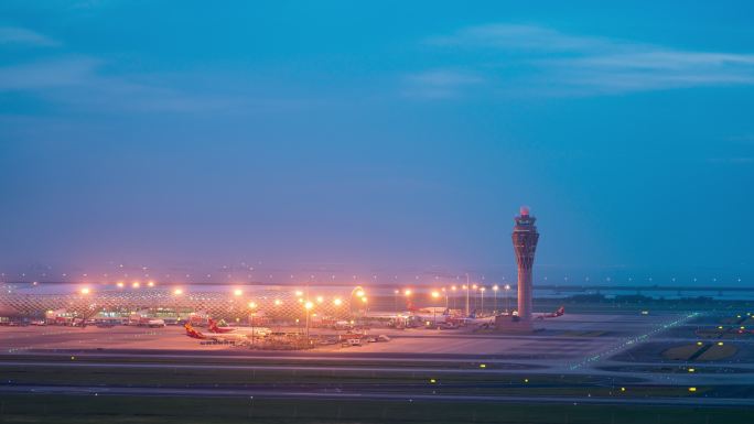 深圳宝安国际机场夜景延时摄影空镜视频素材