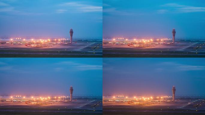 深圳宝安国际机场夜景延时摄影空镜视频素材
