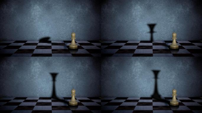 棋子投射出的影子光影变化黑白棋格棋子投影
