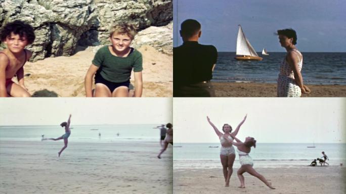 40年代海边沙滩度假游玩