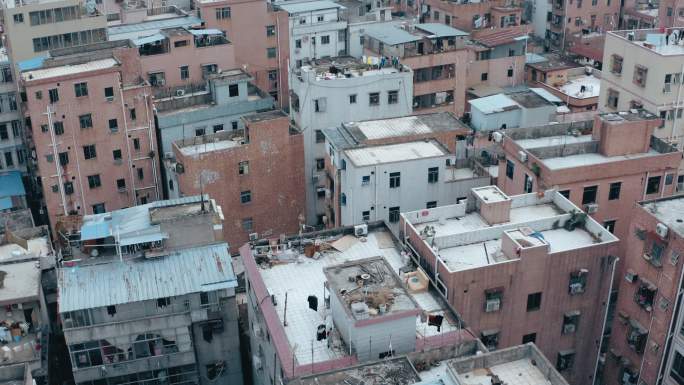 中国深圳老住宅区的无人机视图