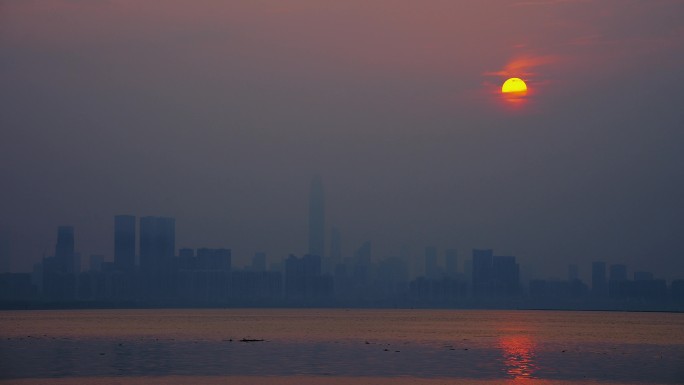 深圳湾日出延时红日