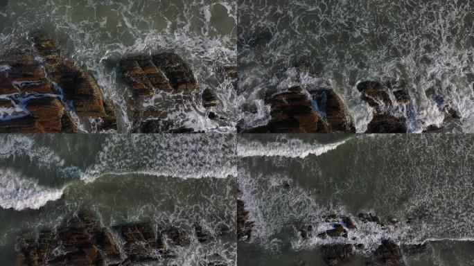 【2K60帧】唯美航拍海浪拍打礁石