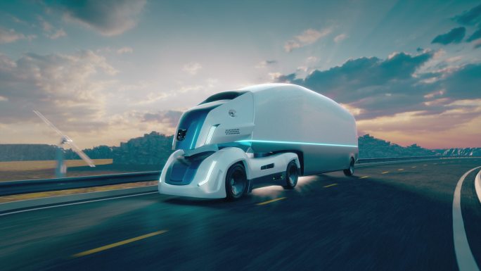 未来电动卡车未来世界未来城市三维动画特效