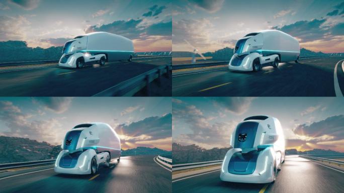 未来电动卡车未来世界未来城市三维动画特效