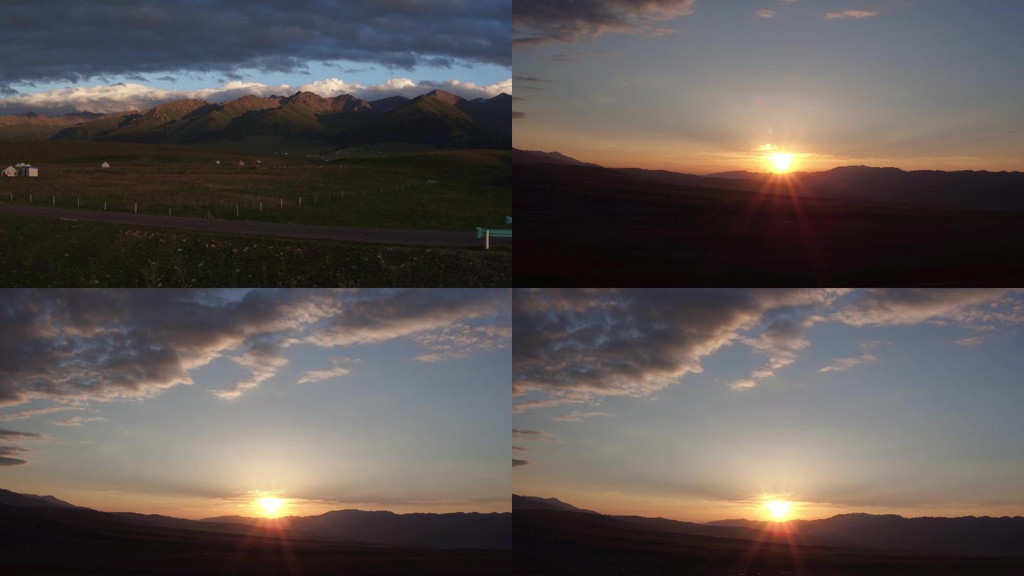 高原夕阳,雪山落日