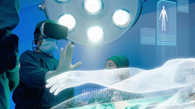 医生使用虚拟现实系统对患者进行手术