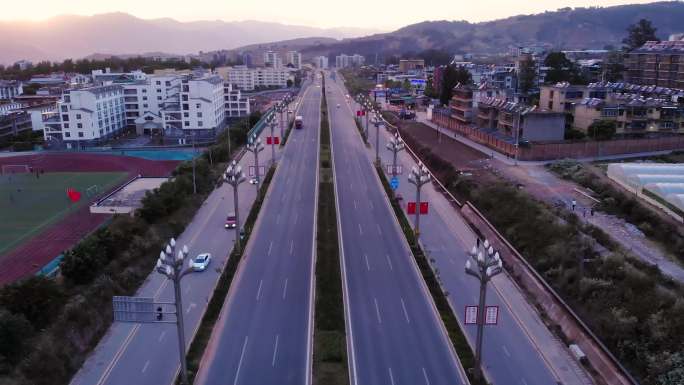 西昌北环道路航拍傍晚