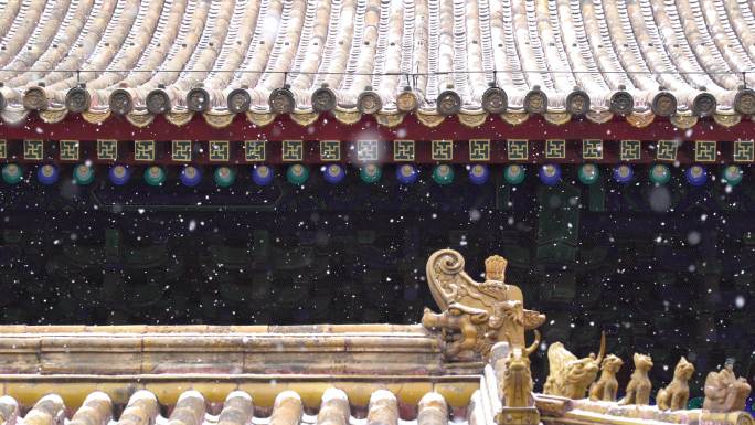 北京故宫紫禁城太庙下雪的4K素材