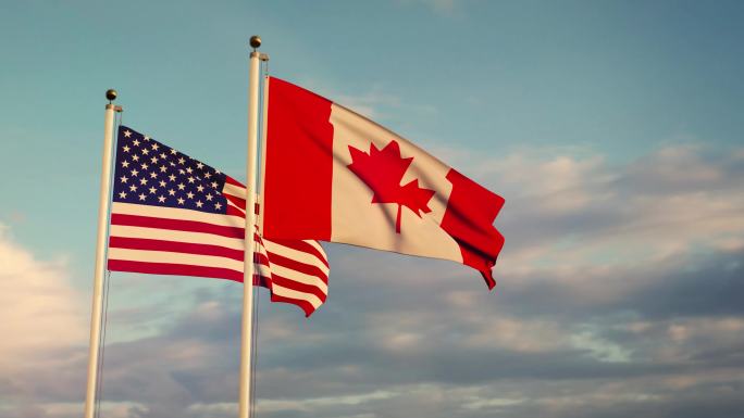 美国和加拿大国旗飘扬北约国家