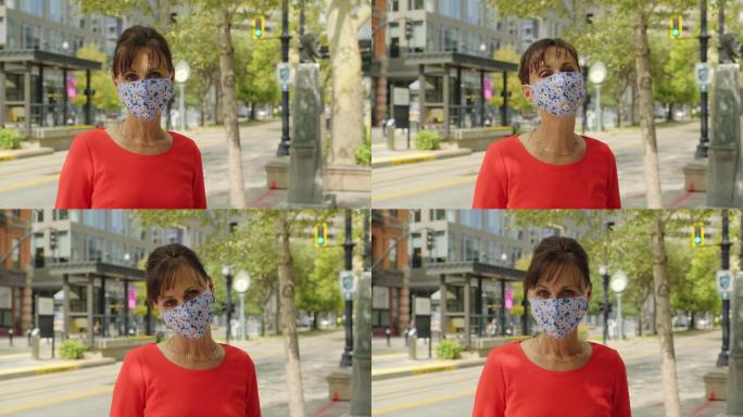 城市里戴口罩的女人
