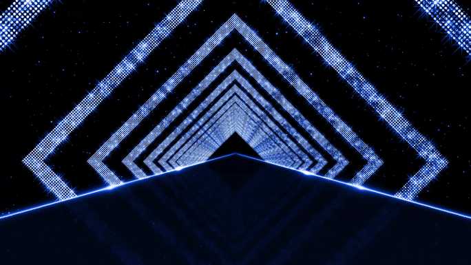 4K蓝色菱形方框光圈光线隧道视频