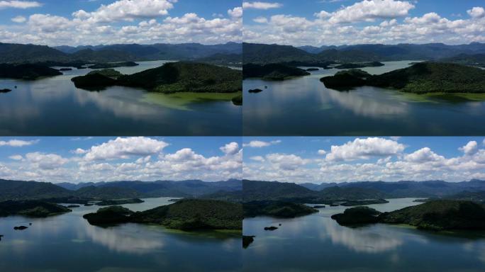 蓝天白云下的湖泊
