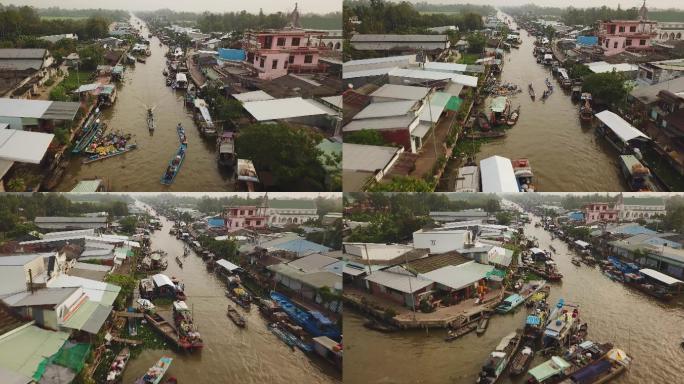 越南湄公河三角洲十字路口的浮动市场