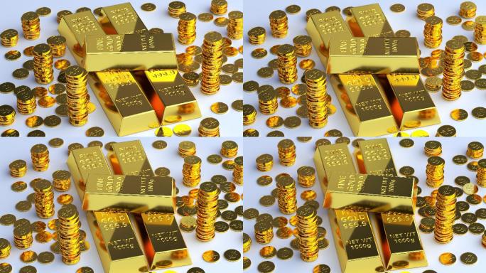 金条和金币3D渲染动画