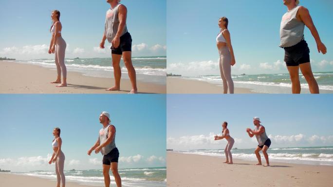 海边锻炼的人健身分镜头运动锻炼瑜伽运动健