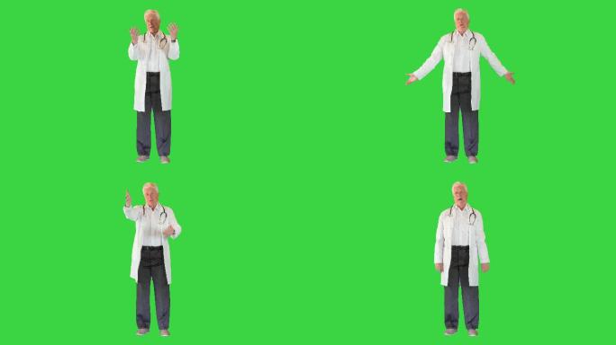 男医生在绿色屏幕上对着摄像机争吵