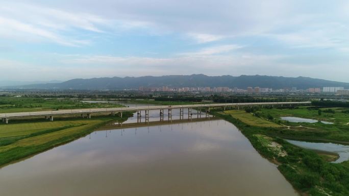 渭河河流陕西段航拍
