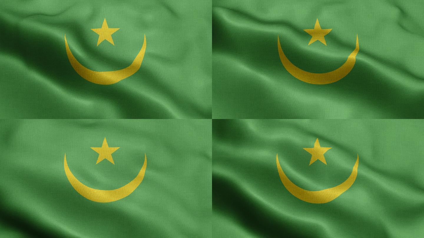 毛里塔尼亚国旗非洲旗帜伊斯兰共和国飘动飘