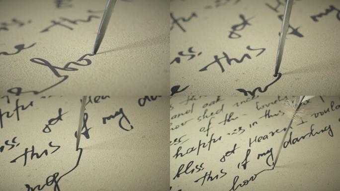 钢笔在旧纸上写诗鹅毛笔出字特效动画