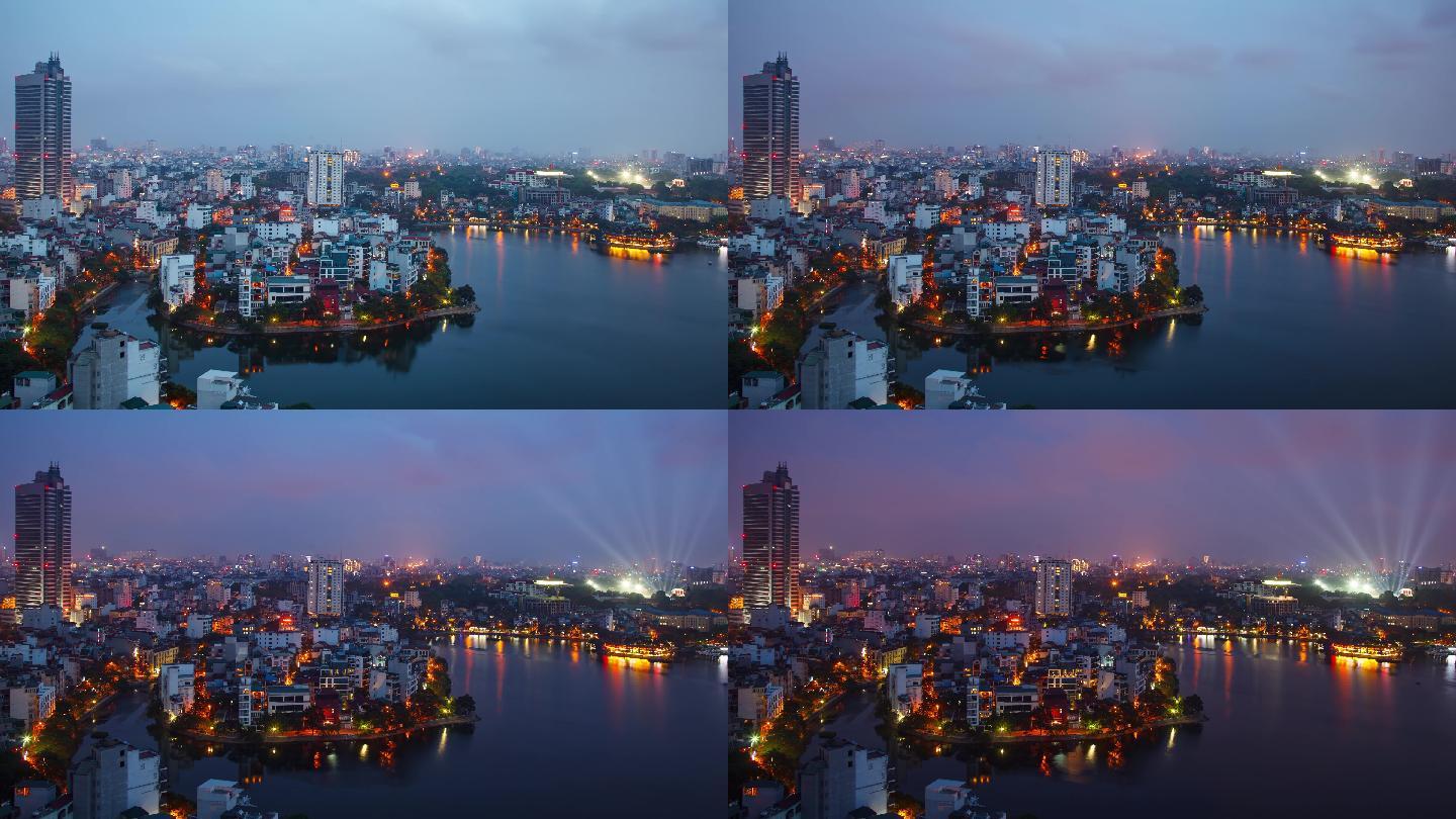 黄昏时分眺望越南河内的建筑物。